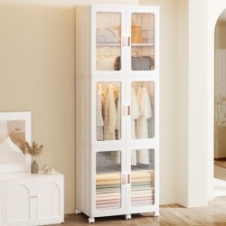 Jumper ตู้เสื้อผ้าพับได้ ตู้เก็บของพับได้ บานคู่ ชั้นเก็บของบานพับโปรงใส มีแม่เหล็กปิด มีล้อ แข็งแรง