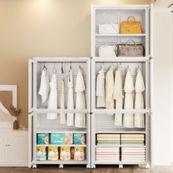 Jumper ตู้เสื้อผ้าพับได้ ตู้เก็บของพับได้ บานคู่ ชั้นเก็บของบานพับโปรงใส มีแม่เหล็กปิด มีล้อ แข็งแรง