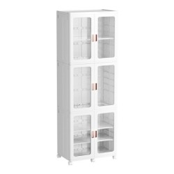 Jumper ตู้เสื้อผ้าพับได้ ตู้เก็บของพับได้ บานคู่ ชั้นเก็บของบานพับโปรงใส มีแม่เหล็กปิด มีล้อ แข็งแรง