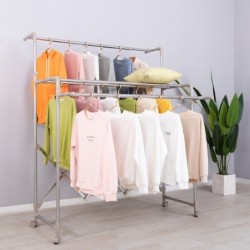 Jumper ราวตากผ้าสแตนเลส ยืดขยายได้ มีล้อ แขวนผ้า วางของอเนกประสงค์ ตากของด้านบนได้ เคลื่อนย้ายง่าย ฟรีไม้แขวน20ชิ้น