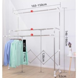 Jumper ราวตากผ้าสแตนเลส ยืดขยายได้ มีล้อ แขวนผ้า วางของอเนกประสงค์ ตากของด้านบนได้ เคลื่อนย้ายง่าย ฟรีไม้แขวน20ชิ้น