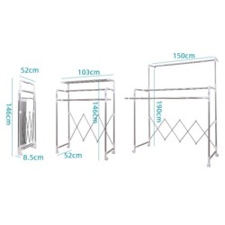 Jumper ราวตากผ้าสแตนเลส ยืดขยายได้ มีล้อ แขวนผ้า วางของอเนกประสงค์ ตากของด้านบนได้ เคลื่อนย้ายง่าย ฟรีไม้แขวน20ชิ้น