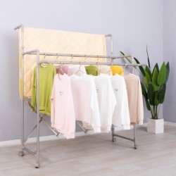 Jumper ราวตากผ้าสแตนเลส ยืดขยายได้ มีล้อ แขวนผ้า วางของอเนกประสงค์ ตากของด้านบนได้ เคลื่อนย้ายง่าย ฟรีไม้แขวน20ชิ้น