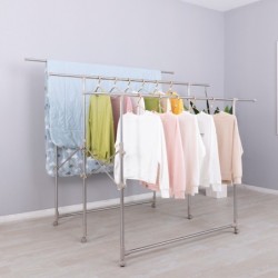 Jumper ราวตากผ้าสแตนเลส พับ-ยืดขยายได้  2-3 ราวใหญ่ มีล้อ เคลื่อนย้ายงาสย รุ่น 3 ราว แถมไม้แขวนเสื้อ