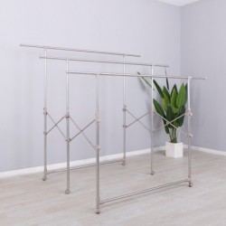 Jumper ราวตากผ้าสแตนเลส พับ-ยืดขยายได้  2-3 ราวใหญ่ มีล้อ เคลื่อนย้ายงาสย รุ่น 3 ราว แถมไม้แขวนเสื้อ