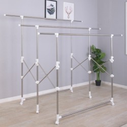 Jumper ราวตากผ้าสแตนเลส พับ-ยืดขยายได้  2-3 ราวใหญ่ มีล้อ เคลื่อนย้ายงาสย รุ่น 3 ราว แถมไม้แขวนเสื้อ