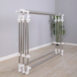 Jumper ราวตากผ้าสแตนเลส พับ-ยืดขยายได้  2-3 ราวใหญ่ มีล้อ เคลื่อนย้ายงาสย รุ่น 3 ราว แถมไม้แขวนเสื้อ