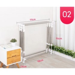 Jumper ราวตากผ้าสแตนเลส พับ-ยืดขยายได้  2-3 ราวใหญ่ มีล้อ เคลื่อนย้ายงาสย รุ่น 3 ราว แถมไม้แขวนเสื้อ