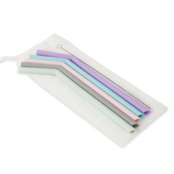 แพ็ค 5 ชิ้น Jumper Kids หลอดซิลิโคน หลอดยาง หลอดดูดน้ำ ใช้ซ้ำได้ พร้อมแปลงทำความสะอาด (หลอดโค้ง คละสีด้าน)