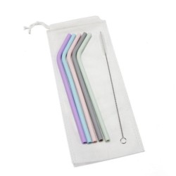 แพ็ค 5 ชิ้น Jumper Kids หลอดซิลิโคน หลอดยาง หลอดดูดน้ำ ใช้ซ้ำได้ พร้อมแปลงทำความสะอาด (หลอดโค้ง คละสีด้าน)