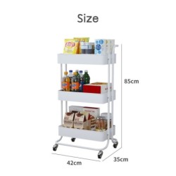 Jumper Kids ชั้นวางของพลาสติก 3 ชั้น โครงสแตนเลส พร้อมที่จับ ชั้นวางของ ในครัวหรือห้องน้ำ มีล้อเลื่อน
