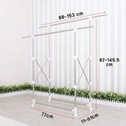 Jumper ราวตากผ้าสแตนเลส พับได้ ยืดขยายได้ ตากได้ 2-3 ราวใหญ่ มีล้อ ไม่แถมไม้แขวนเสื้อ