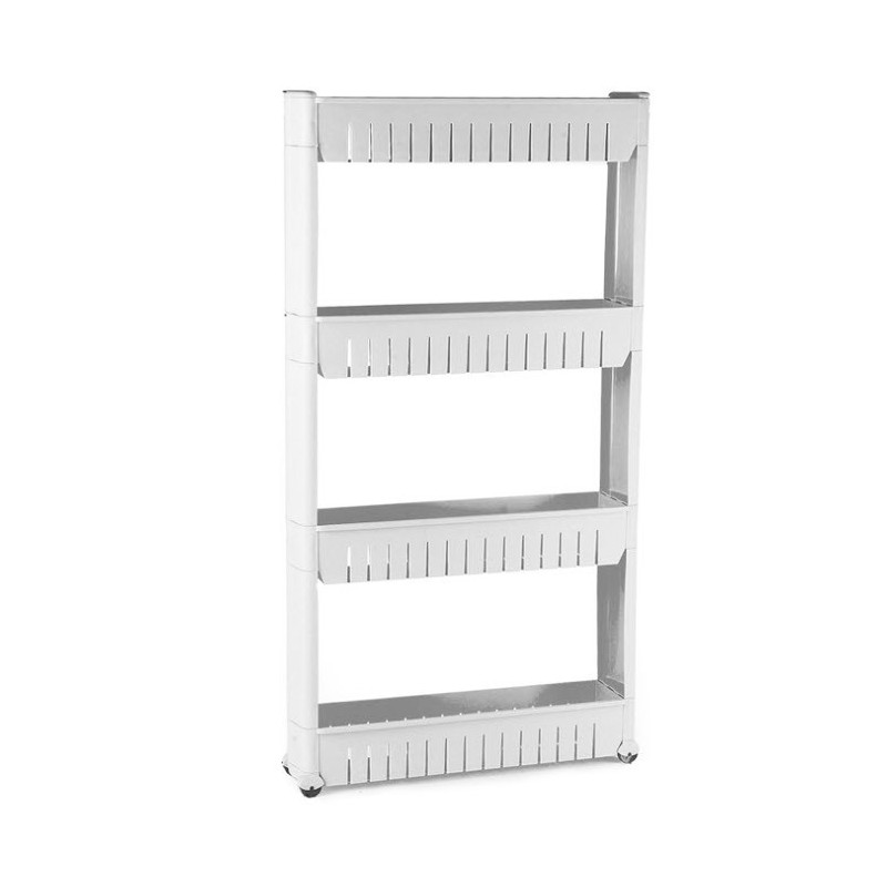 Jumper Kids ชั้นวางของพลาสติก อเนกประสงค์ สำหรับที่แคบ ปรับขนาดได้ 4 ชั้น แบบมีล้อเลื่อน