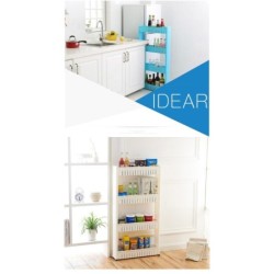 Jumper Kids ชั้นวางของพลาสติก อเนกประสงค์ สำหรับที่แคบ ปรับขนาดได้ 4 ชั้น แบบมีล้อเลื่อน