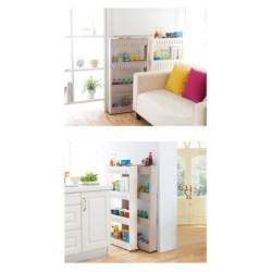 Jumper Kids ชั้นวางของพลาสติก อเนกประสงค์ สำหรับที่แคบ ปรับขนาดได้ 4 ชั้น แบบมีล้อเลื่อน