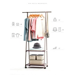 ราวแขวนเสื้อ แขวนหมวก ราวตากผ้า  ชั้นวางอเนกประสงค์ มีล้อในตัว (ทรงสามเหลี่ยม)