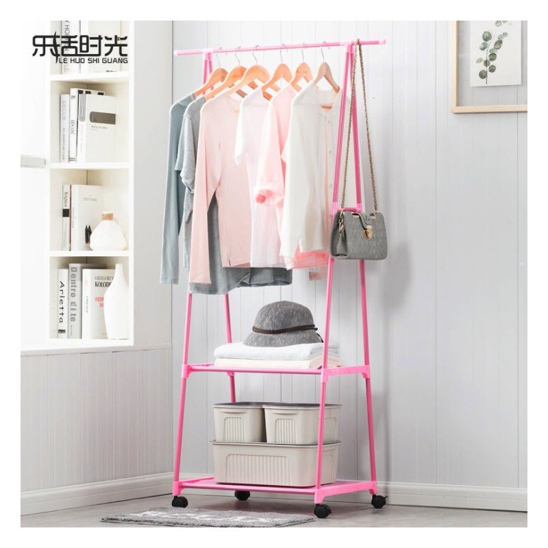 ราวแขวนเสื้อ แขวนหมวก ราวตากผ้า  ชั้นวางอเนกประสงค์ มีล้อในตัว (ทรงสามเหลี่ยม)