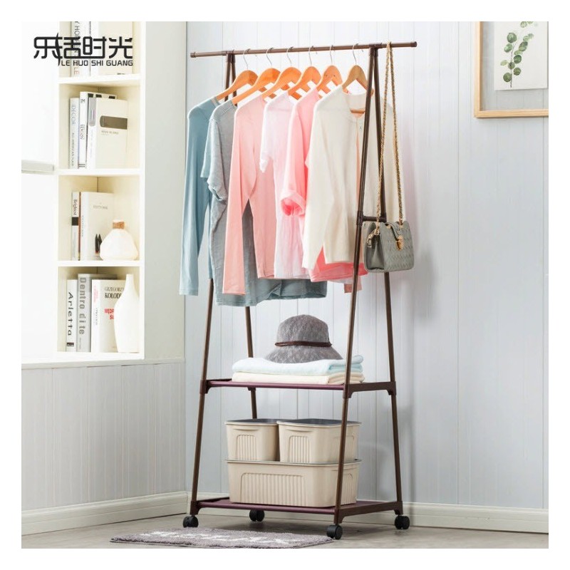 ราวแขวนเสื้อ แขวนหมวก ราวตากผ้า  ชั้นวางอเนกประสงค์ มีล้อในตัว (ทรงสามเหลี่ยม)