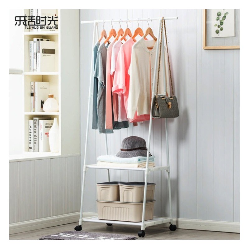 ราวแขวนเสื้อ แขวนหมวก ราวตากผ้า  ชั้นวางอเนกประสงค์ มีล้อในตัว (ทรงสามเหลี่ยม)