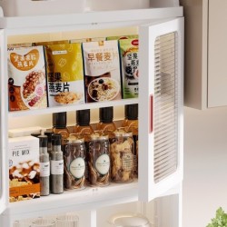 ตู้เก็บของพับได้ Jumper แบบมีชั้นวางของ และช่องเก็บของ ชั้นเก็บของ มีบานพับโปรงใส มีแม่เหล็กปิด มีล้อเลื่อน บานใส