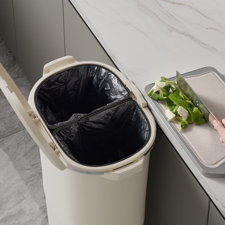 Jumper ถังขยะสองชั้น พลาสติก สำหรับห้องครัว มีฝาปิด และถังแยก-ล้อ สำหรับพื้นที่ขนาดเล็ก ขนาด 29-42 L