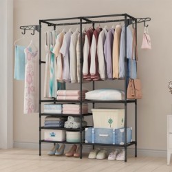 Jumper Kids ตู้แขวนเสื้อ ราวแขวนเสื้อ ราวตากผ้าเหล็ก เเบบสอง-สามเเถว มีชั้นวางของตะขอเเขวน ใช้ในคอนโด ประหยัดพื้นที่