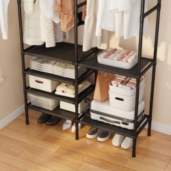 Jumper Kids ตู้แขวนเสื้อ ราวแขวนเสื้อ ราวตากผ้าเหล็ก เเบบสอง-สามเเถว มีชั้นวางของตะขอเเขวน ใช้ในคอนโด ประหยัดพื้นที่