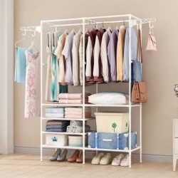 Jumper Kids ตู้แขวนเสื้อ ราวแขวนเสื้อ ราวตากผ้าเหล็ก เเบบสอง-สามเเถว มีชั้นวางของตะขอเเขวน ใช้ในคอนโด ประหยัดพื้นที่