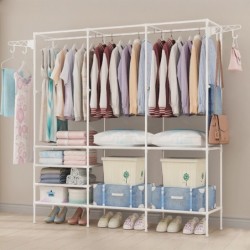Jumper Kids ตู้แขวนเสื้อ ราวแขวนเสื้อ ราวตากผ้าเหล็ก เเบบสอง-สามเเถว มีชั้นวางของตะขอเเขวน ใช้ในคอนโด ประหยัดพื้นที่