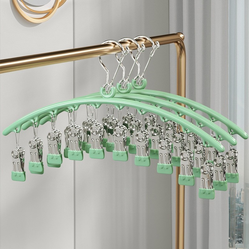 Jumper Kids ไม้แขวนเสื้อแบบหนีบ ที่ตากถุงเท้า ที่หนีบผ้าสแตนเลส ไม้แขวนสแตนเลส 10 ตัวล็อค ประหยัดพื้นที่ (ราคา 1 ชิ้น)