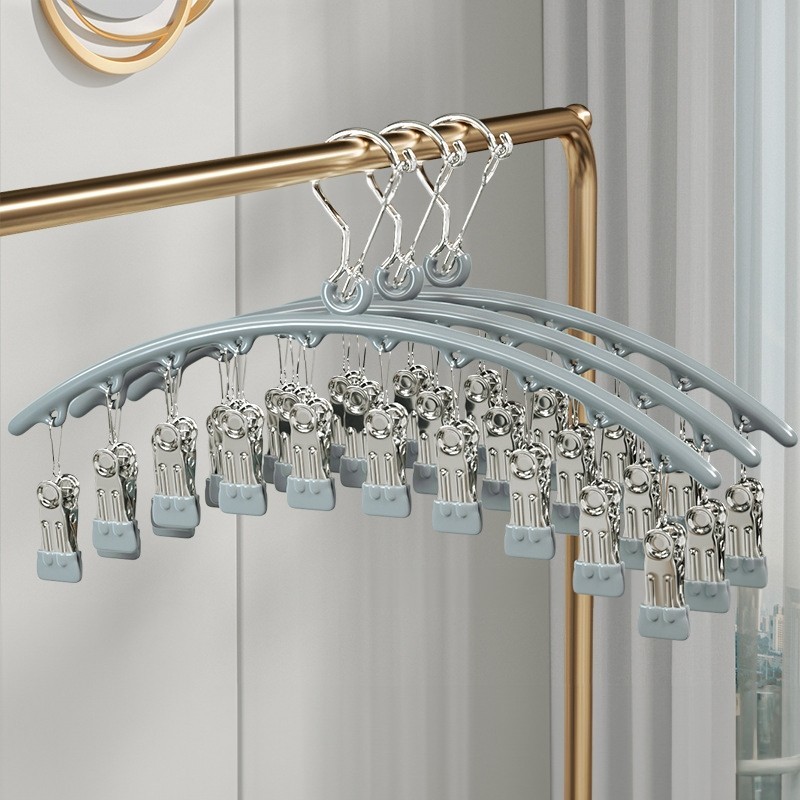 Jumper Kids ไม้แขวนเสื้อแบบหนีบ ที่ตากถุงเท้า ที่หนีบผ้าสแตนเลส ไม้แขวนสแตนเลส 10 ตัวล็อค ประหยัดพื้นที่ (ราคา 1 ชิ้น)