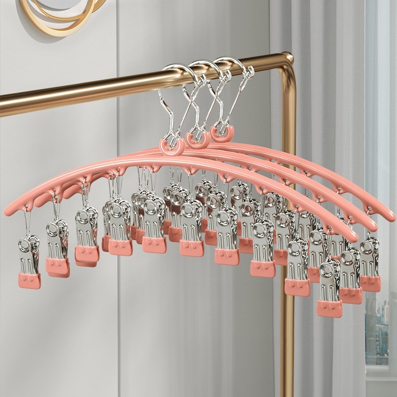 Jumper Kids ไม้แขวนเสื้อแบบหนีบ ที่ตากถุงเท้า ที่หนีบผ้าสแตนเลส ไม้แขวนสแตนเลส 10 ตัวล็อค ประหยัดพื้นที่ (ราคา 1 ชิ้น)