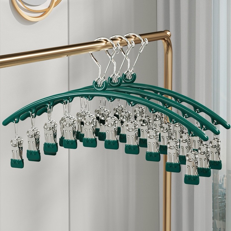 Jumper Kids ไม้แขวนเสื้อแบบหนีบ ที่ตากถุงเท้า ที่หนีบผ้าสแตนเลส ไม้แขวนสแตนเลส 10 ตัวล็อค ประหยัดพื้นที่ (ราคา 1 ชิ้น)