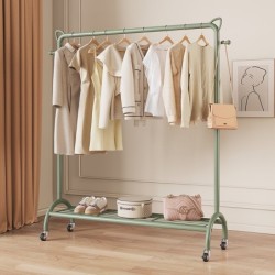 Jumper Kids ราวตากผ้า ราวแขวนเสื้อ ราวแขวนผ้าบาร์เดี่ยว มีล้อและชั้นวางด้านล่าง ราวแขวนเสื้อ โครงเหล็ก ชั้นวางเสื้อผ้า
