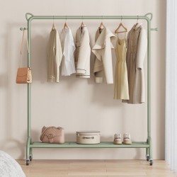 Jumper Kids ราวตากผ้า ราวแขวนเสื้อ ราวแขวนผ้าบาร์เดี่ยว มีล้อและชั้นวางด้านล่าง ราวแขวนเสื้อ โครงเหล็ก ชั้นวางเสื้อผ้า