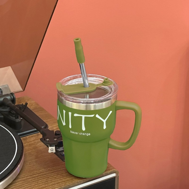 Jumper Kids แก้วเก็บความเย็น สแตนเลส แบบมีด้ามจับ แก้วกาแฟ พร้อมหลอด ขนาด600ml.ใส่ได้ทั้งร้อนและเย็น