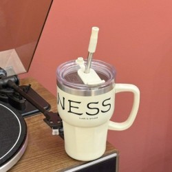 Jumper Kids แก้วเก็บความเย็น สแตนเลส แบบมีด้ามจับ แก้วกาแฟ พร้อมหลอด ขนาด600ml.ใส่ได้ทั้งร้อนและเย็น