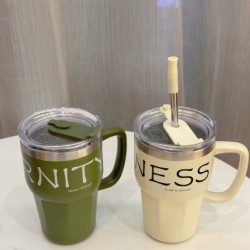 Jumper Kids แก้วเก็บความเย็น สแตนเลส แบบมีด้ามจับ แก้วกาแฟ พร้อมหลอด ขนาด600ml.ใส่ได้ทั้งร้อนและเย็น