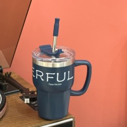 Jumper Kids แก้วเก็บความเย็น สแตนเลส แบบมีด้ามจับ แก้วกาแฟ พร้อมหลอด ขนาด600ml.ใส่ได้ทั้งร้อนและเย็น