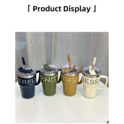 Jumper Kids แก้วเก็บความเย็น สแตนเลส แบบมีด้ามจับ แก้วกาแฟ พร้อมหลอด ขนาด600ml.ใส่ได้ทั้งร้อนและเย็น