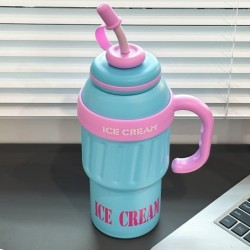 Jumper Kids แก้วเก็บความเย็น 1000 ml. สแตนเลส 304 เก็บเย็น พร้อมหลอดซิลิโคน Food Grade พร้อมด้ามจับ