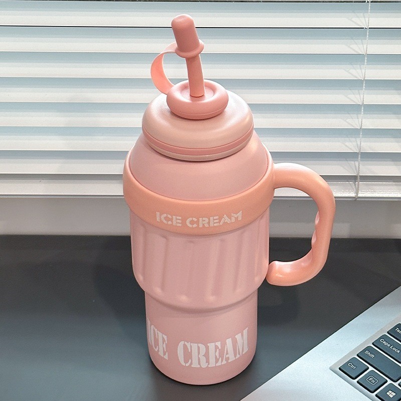 Jumper Kids แก้วเก็บความเย็น 1000 ml. สแตนเลส 304 เก็บเย็น พร้อมหลอดซิลิโคน Food Grade พร้อมด้ามจับ