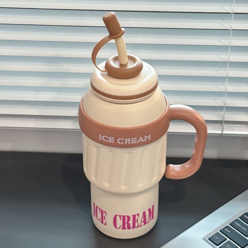 Jumper Kids แก้วเก็บความเย็น 1000 ml. สแตนเลส 304 เก็บเย็น พร้อมหลอดซิลิโคน Food Grade พร้อมด้ามจับ