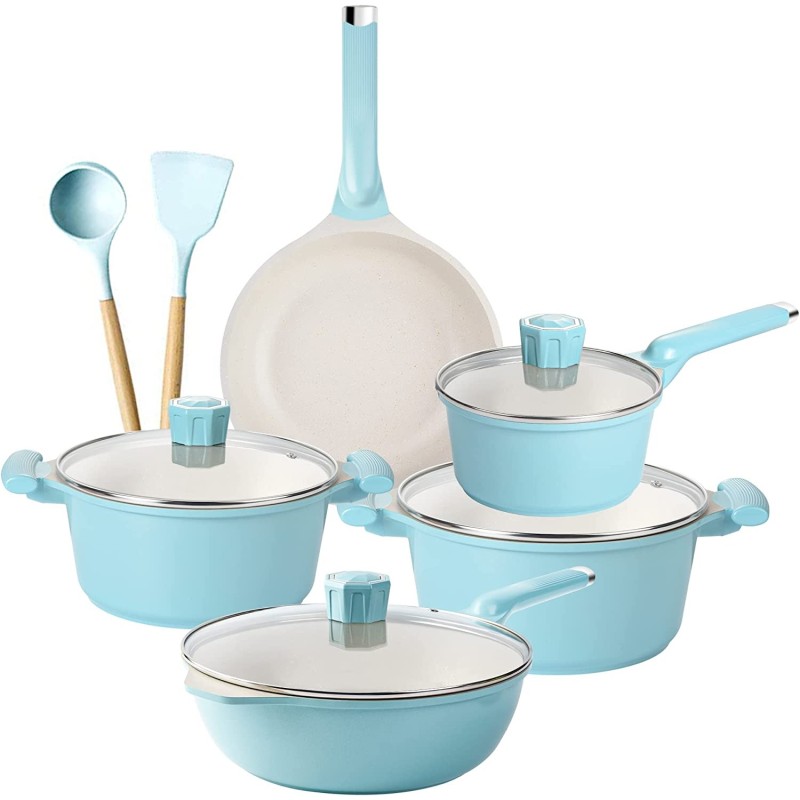 (5 ใบ)Jumper ชุดอุปกรณ์ทำอาหารเคลือบหินอ่อน หม้อ กระทะ กระทะผัด กระทะทอด เซ็ตอุปกรณ์ทำอาหาร 5 ใบ ฟรีตะหลิว กระบวย ฟองน้ำ