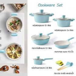 (5 ใบ)Jumper ชุดอุปกรณ์ทำอาหารเคลือบหินอ่อน หม้อ กระทะ กระทะผัด กระทะทอด เซ็ตอุปกรณ์ทำอาหาร 5 ใบ ฟรีตะหลิว กระบวย ฟองน้ำ