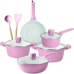 (5 ใบ)Jumper ชุดอุปกรณ์ทำอาหารเคลือบหินอ่อน หม้อ กระทะ กระทะผัด กระทะทอด เซ็ตอุปกรณ์ทำอาหาร 5 ใบ ฟรีตะหลิว กระบวย ฟองน้ำ