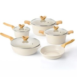 รุ่นใหม่ (5 ใบ)Jumper ชุดอุปกรณ์ทำอาหารเคลือบหินอ่อน หม้อ กระทะ กระทะผัด กระทะทอด หม้อต้มนม หม้อซุป เซ็ตอุปกรณ์ทำอาหาร