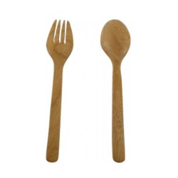 Jumper ช้อนส้อมไม้ยางพารา ช้อนส้อมพกพา salad spoon