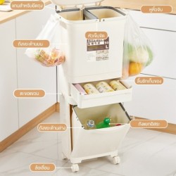 Jumper ถังขยะสองชั้น มีฝาปิด พร้อมล้อเลื่อน เหมาะสำหรับพื้นที่ขนาดเล็ก แยกขยะได้ ขนาด 42-50 ลิตร