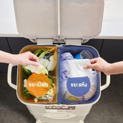 Jumper ถังขยะสองชั้น มีฝาปิด พร้อมล้อเลื่อน เหมาะสำหรับพื้นที่ขนาดเล็ก แยกขยะได้ ขนาด 42-50 ลิตร